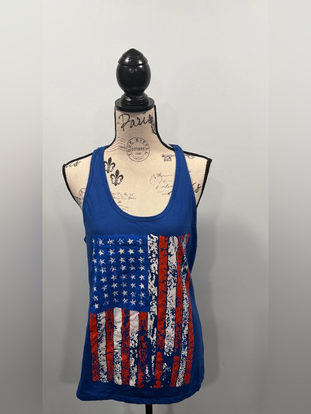 Source Unknown Blue Red White American Flag Muscle Tee